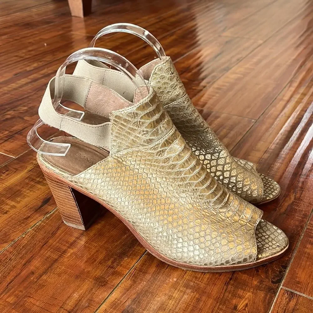 Donald PLINER Leather Platino Snake Print Gold Slingback Clogs Shoes 9.5